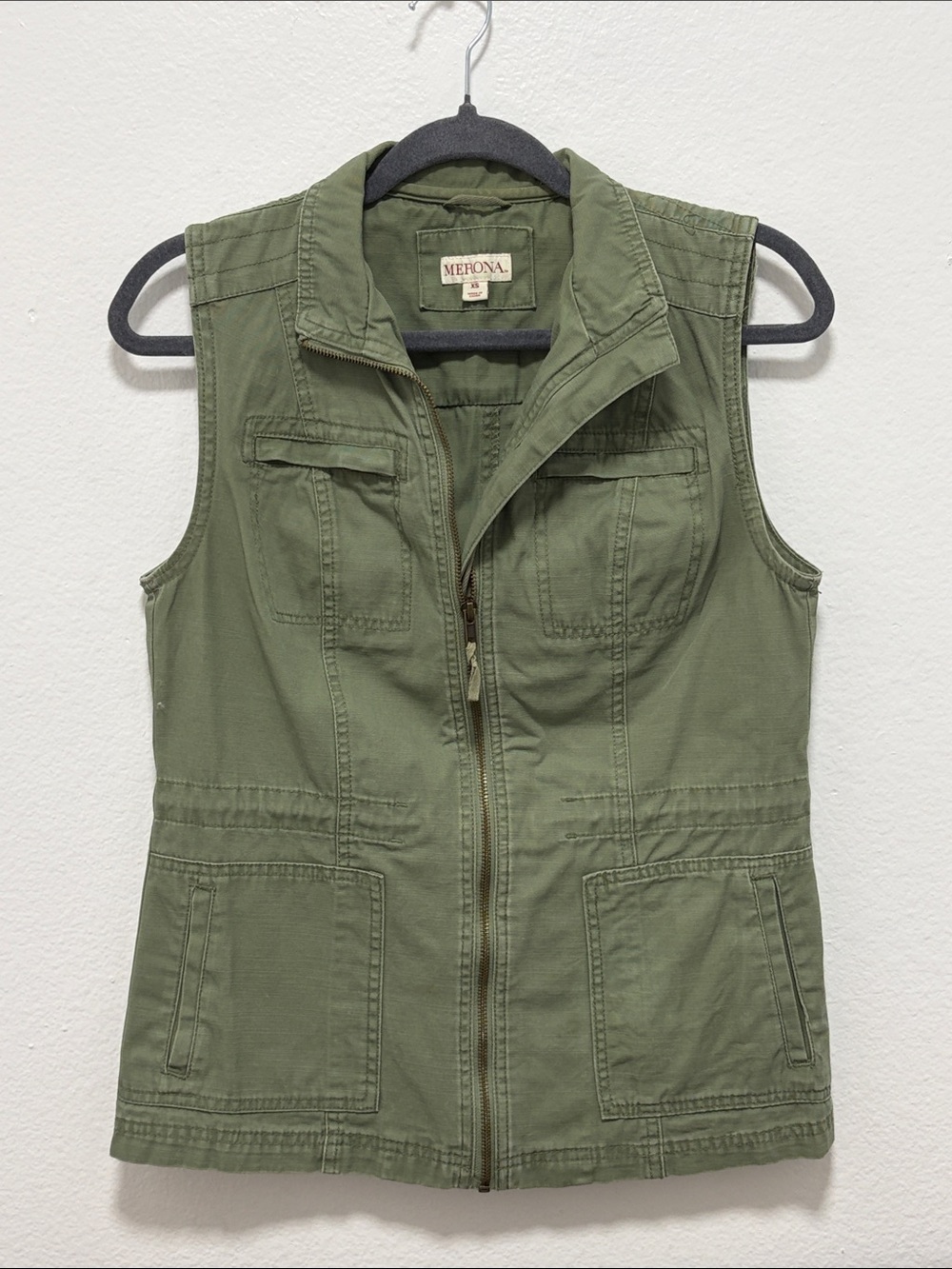 Merona Cotton Army Green Zip Up Vest - Excellent Condition - XS